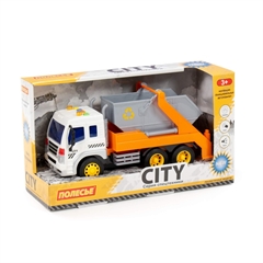 City, samochód inercyjny do przewozu kontenerów (ze światłem i dźwiękiem) (pomarańczowy) (w pudełku)